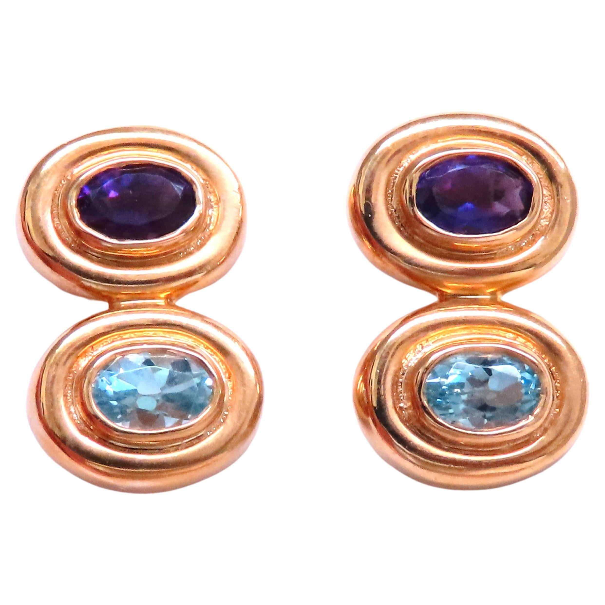 Natural Amethyst Topaz Horoscopic Force February & December Earrings 14kt 12601 For Sale