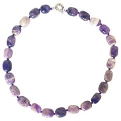 Natural Amethyst Tumbled Bead Choker Necklace - Knotted Cord - 27 cm, 130 g