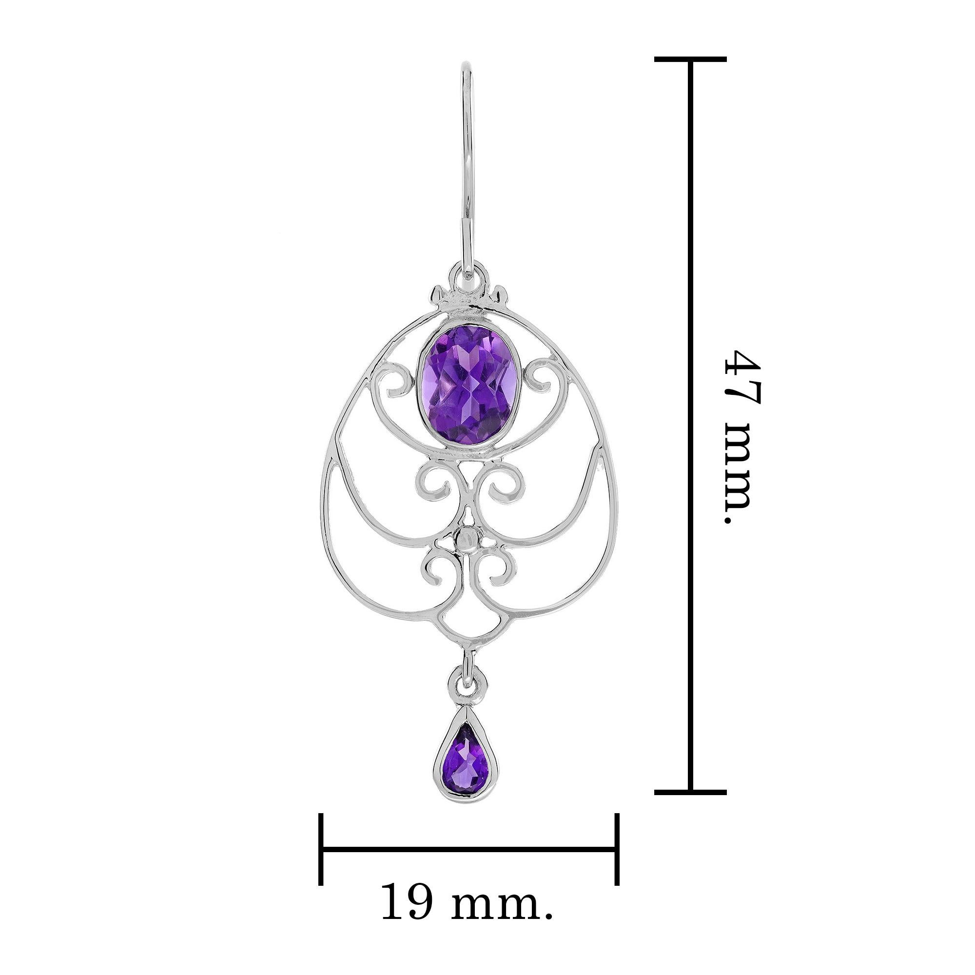 Natürlicher Amethyst-Ohrhänger im viktorianischen Stil aus 9 Karat Weißgold im Zustand „Neu“ im Angebot in Bangkok, TH