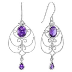 Pendants d'oreilles de style victorien en or blanc 9 carats avec améthyste naturelle