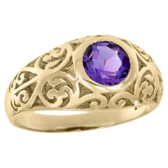 Anello con ametista naturale intagliata in stile vintage in oro giallo massiccio 9K