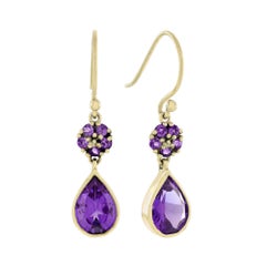 Pendientes de gota de amatista natural estilo vintage en oro amarillo de 9 quilates