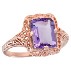 Filigraner Ring aus 9 Karat Roségold mit natürlichem Amethyst im Vintage-Stil