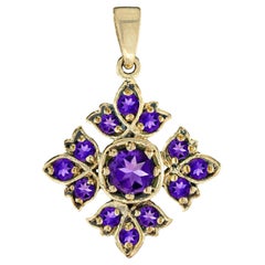 Natural Amethyst Vintage Style Floral Pendant in 9K Yellow Gold