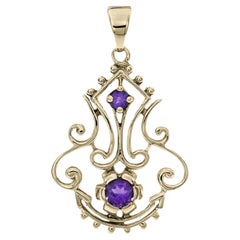 Natural Amethyst Vintage Victorian Style Filigree Pendant in Solid 9K Gold