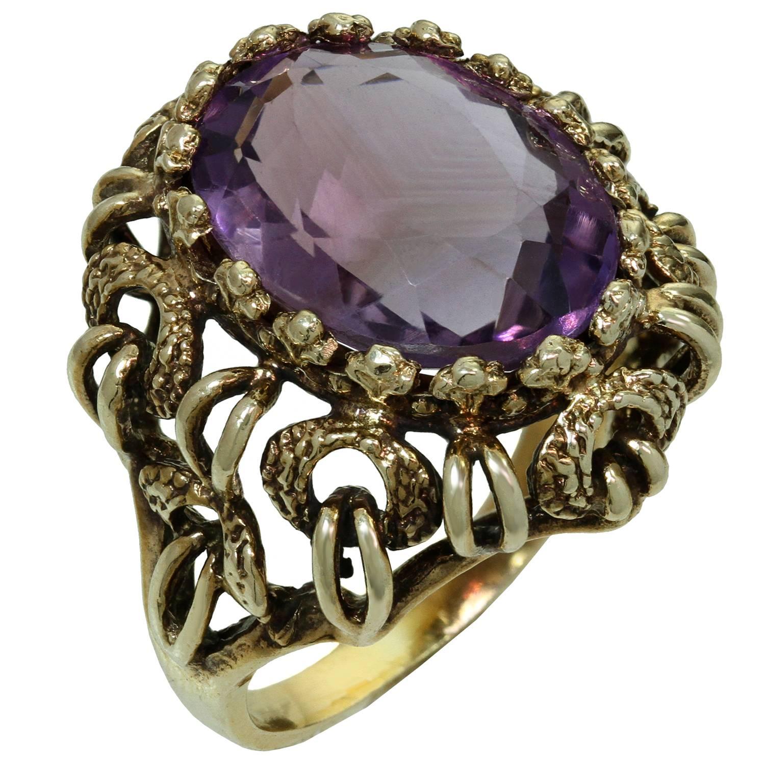 Natural Amethyst Yellow Gold Cocktail Ring