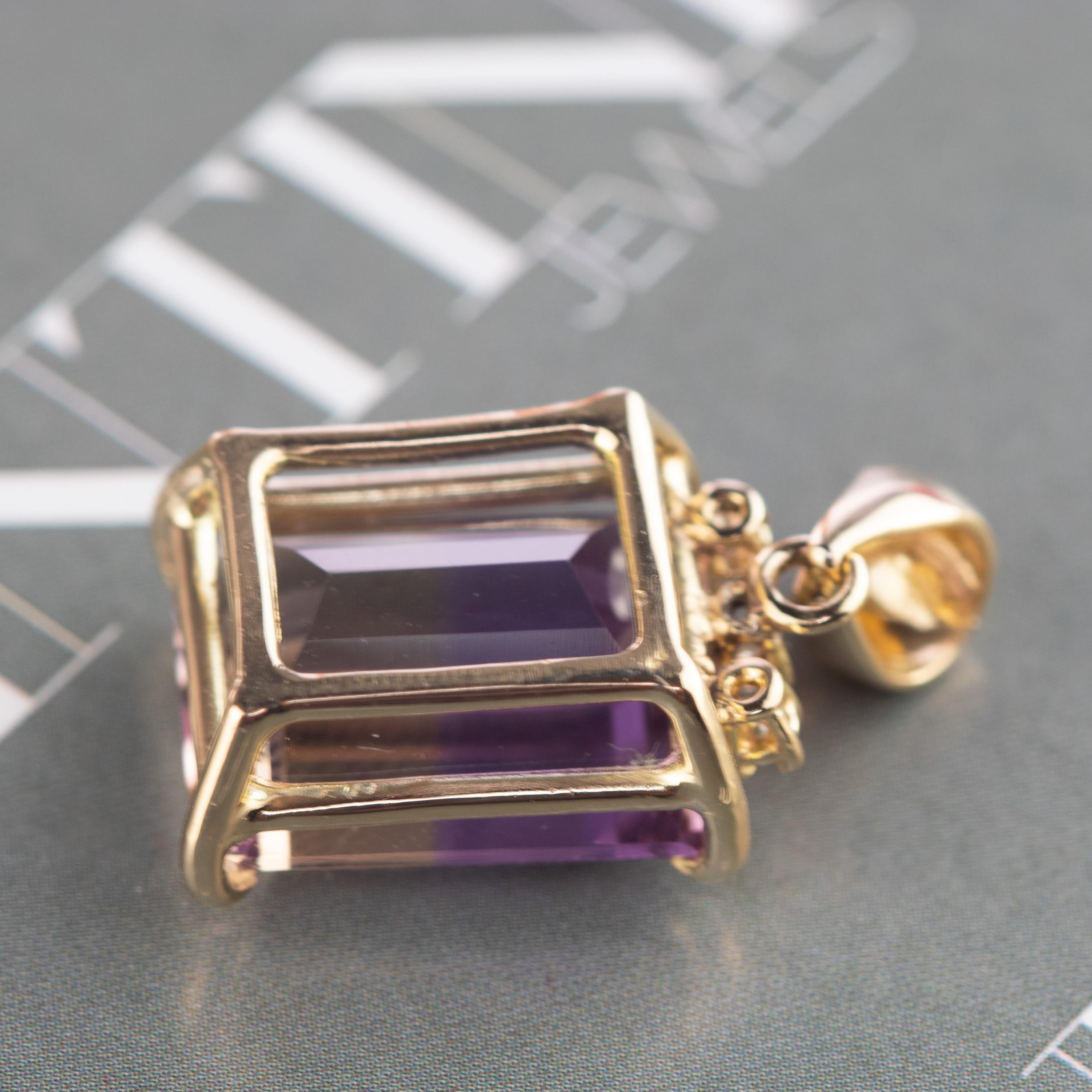 Natural Ametrine 18 Karat Gold Handmade Italy Pendant Handmade Cocktail Necklace In New Condition For Sale In Milano, IT