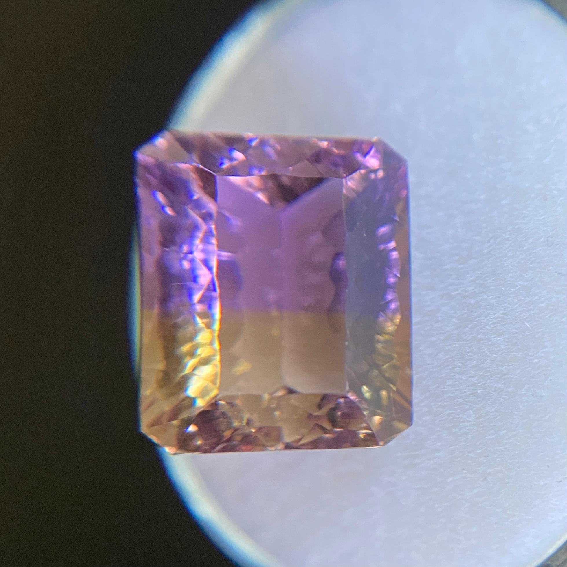 Natural Ametrine 8.93ct Fancy Concave Emerald Cut Purple Yellow In New Condition In Birmingham, GB