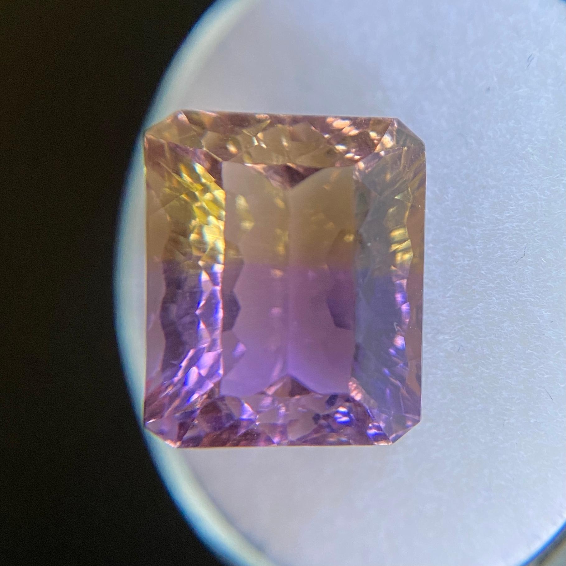 Natural Ametrine 8.93ct Fancy Concave Emerald Cut Purple Yellow 1