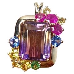 Colgante Ametrino Natural Zafiros Coloridos Oro Amarillo 14k