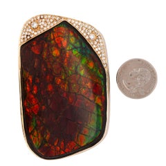 Natural Ammolite and Diamond Pave 14K Gold Brooch Pin