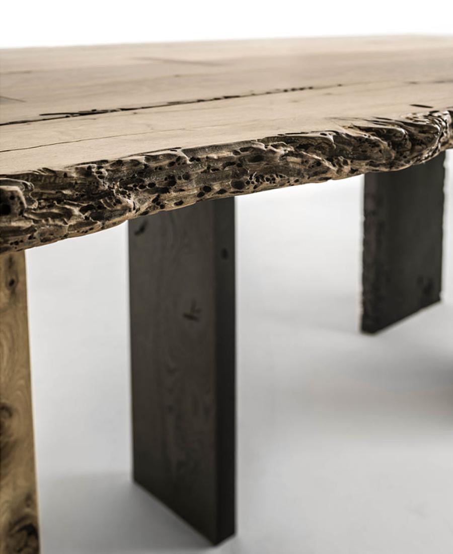 Hand-Crafted Natural and Burnt Oak Raw Dining Table For Sale