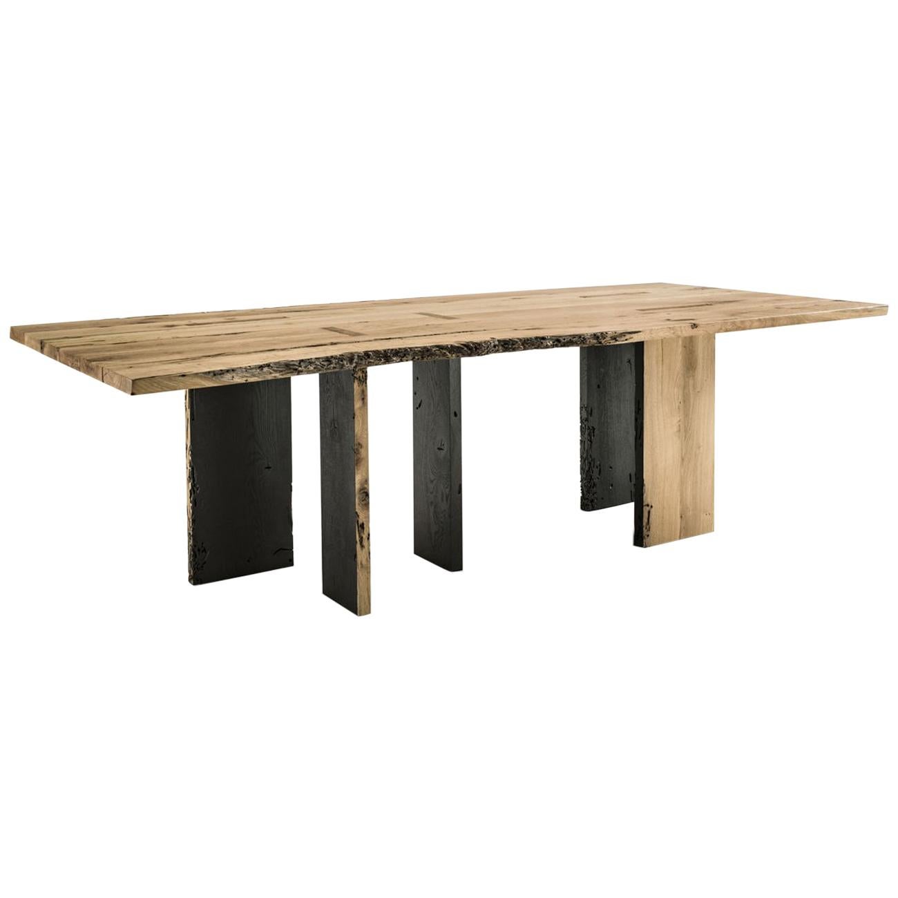 Natural and Burnt Oak Raw Dining Table