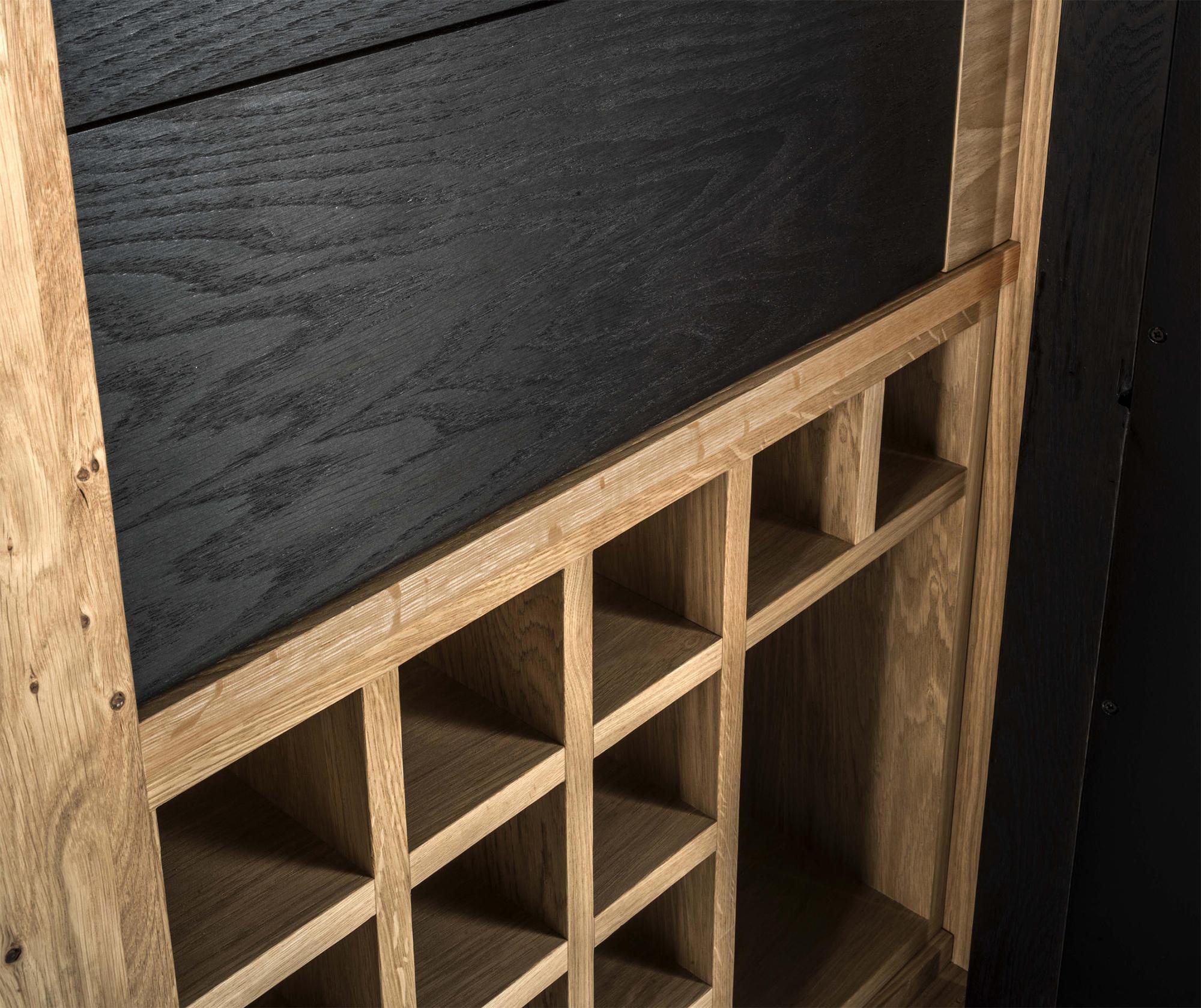 Hand-Crafted Natural and Burnt Oak Raw Wine Bar For Sale