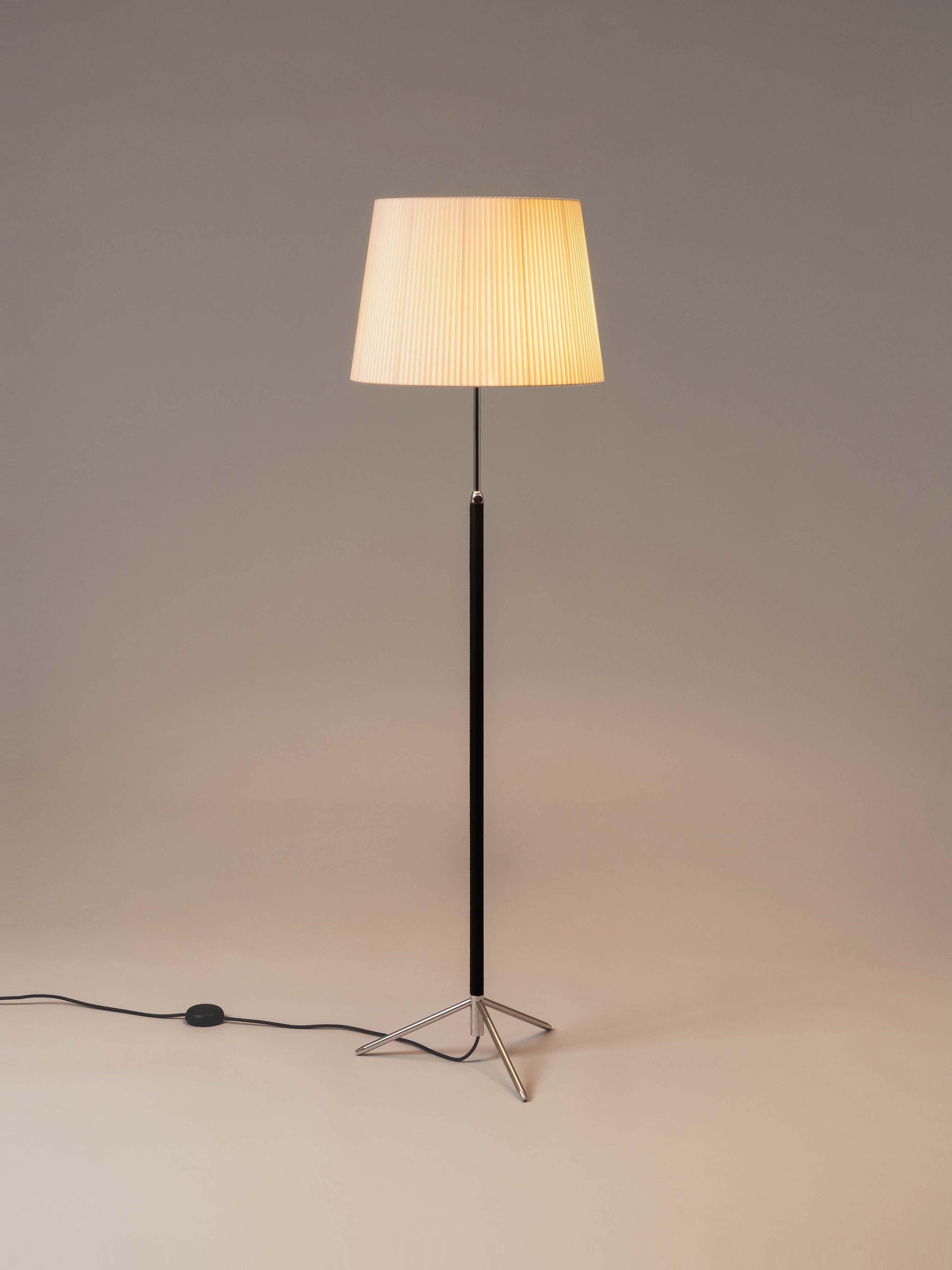 Modern Natural and Chrome Pie De Salón G1 Floor Lamp by Jaume Sans For Sale
