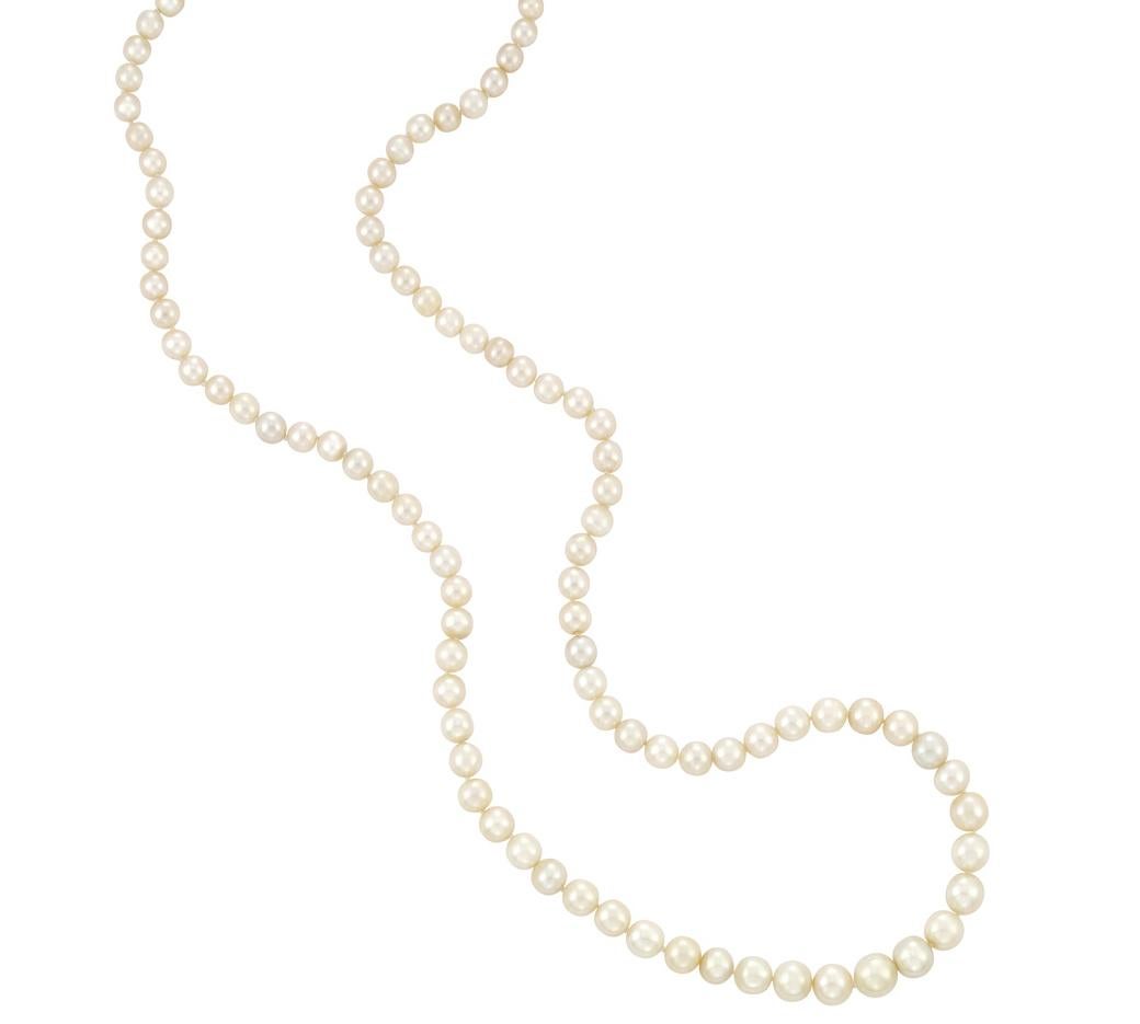 Contemporary Natural and Cultured Pearl Necklace with Platinum and Diamond Clasp