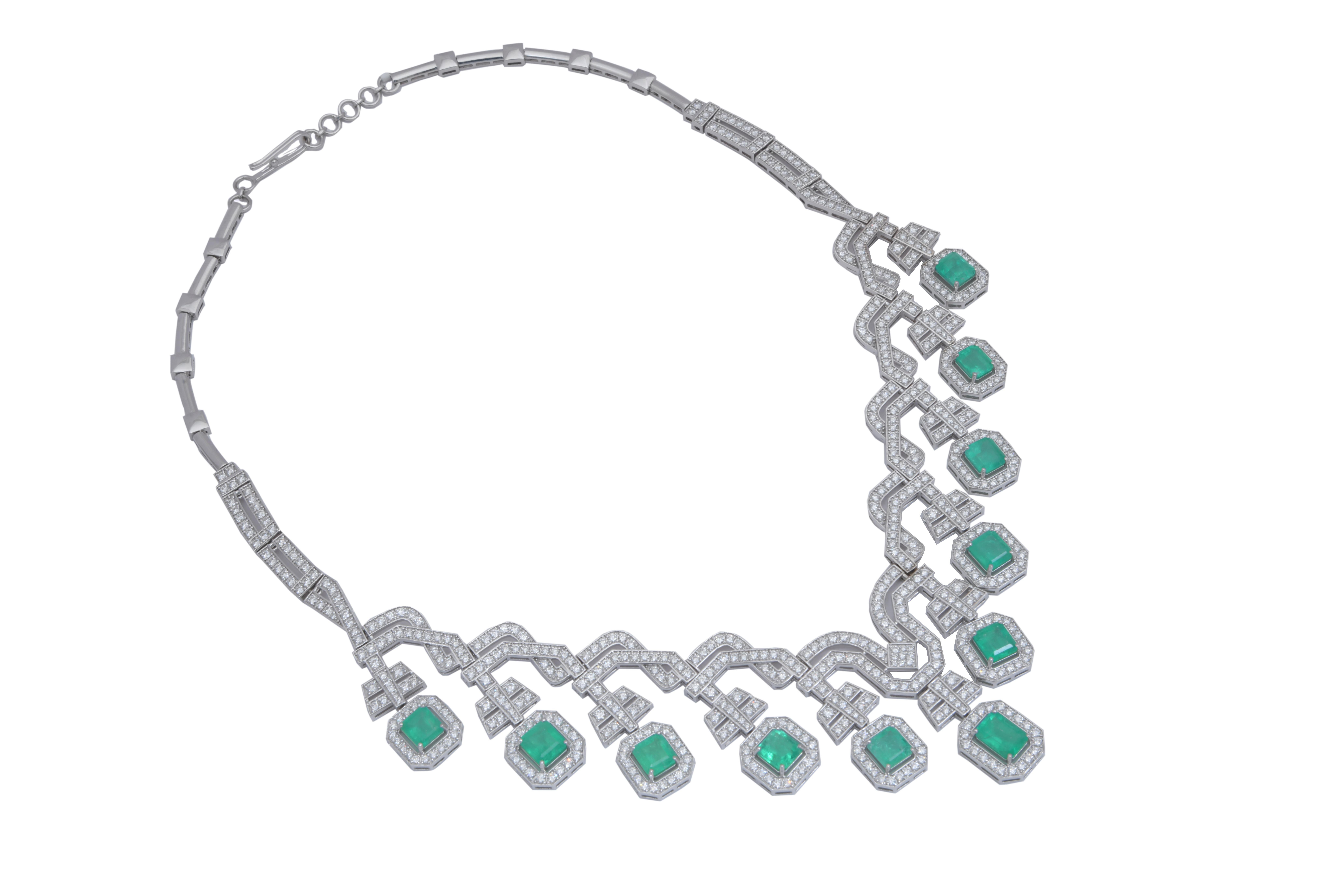 Women's Natural Emerald Necklace with 13.81cts Diamond & 15.48cts Emerald For Sale