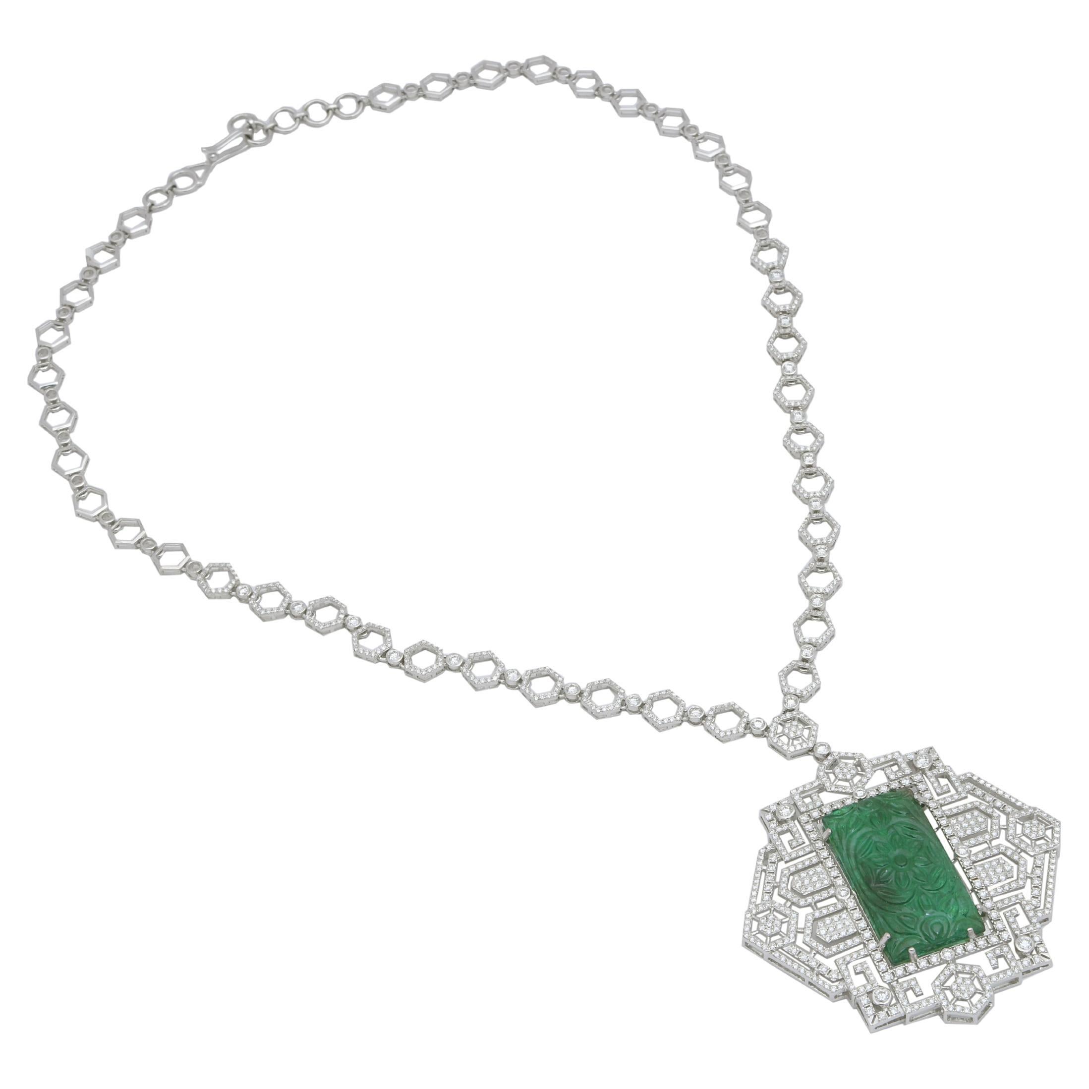 Natural Emerald Necklace with 4.79 Carat Diamond & 22.14 Carat Emerald