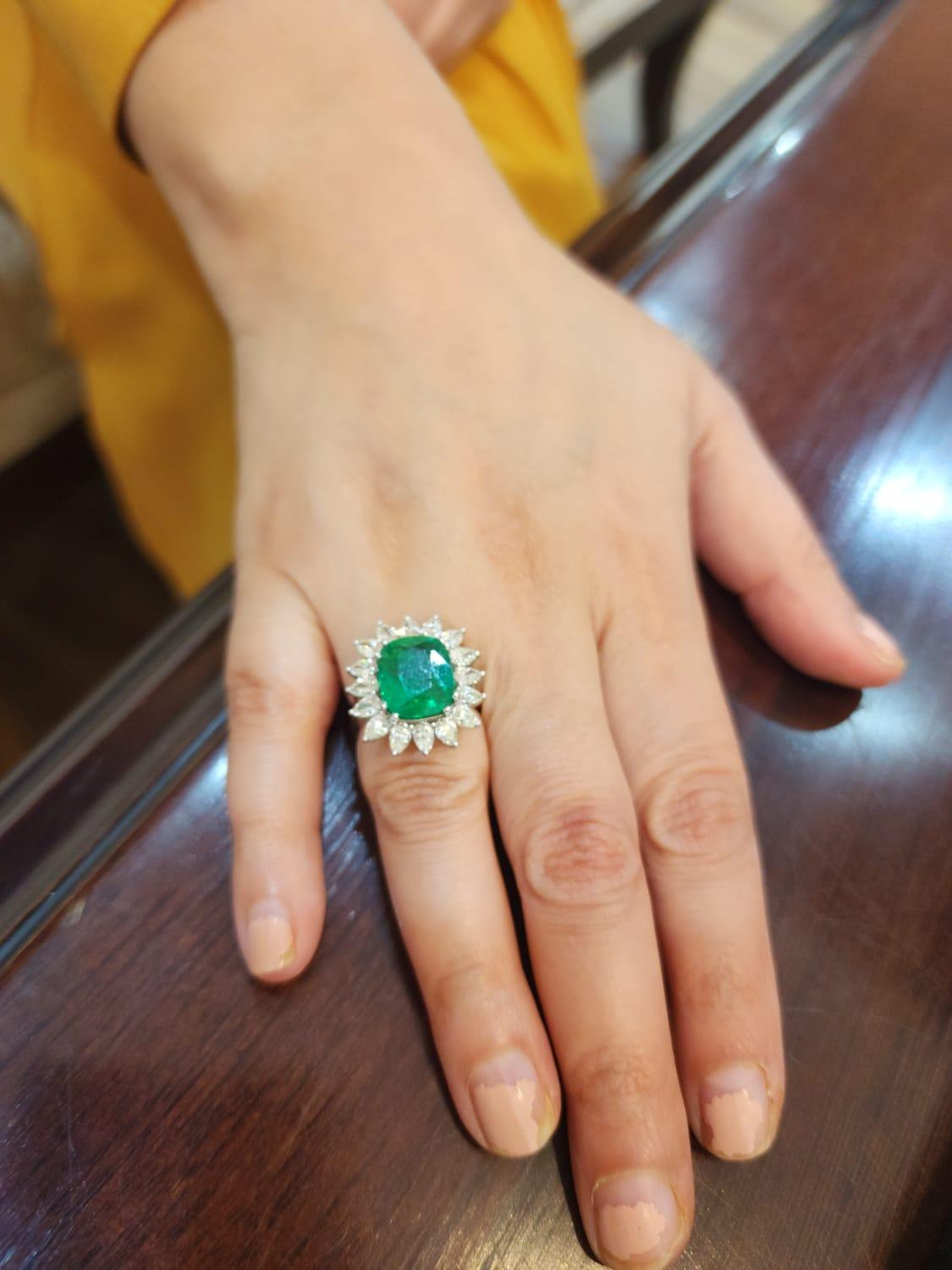 Mixed Cut Natural  Emerald Ring with 2.78 Ct Diamond & 4.83 Carat Emerald in 14k Gold For Sale
