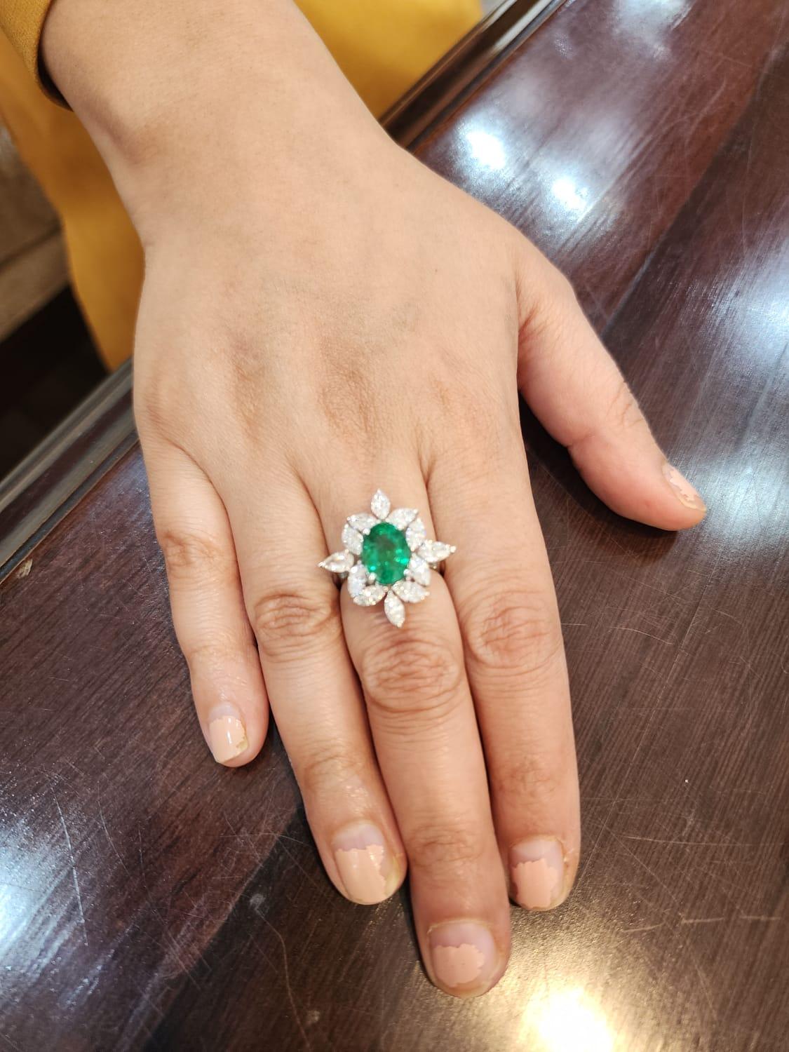 Natural Emerald Ring with 2.81 Carat Diamond & 2.91 Cts Emerald in 14k Gold In New Condition In jaipur, IN