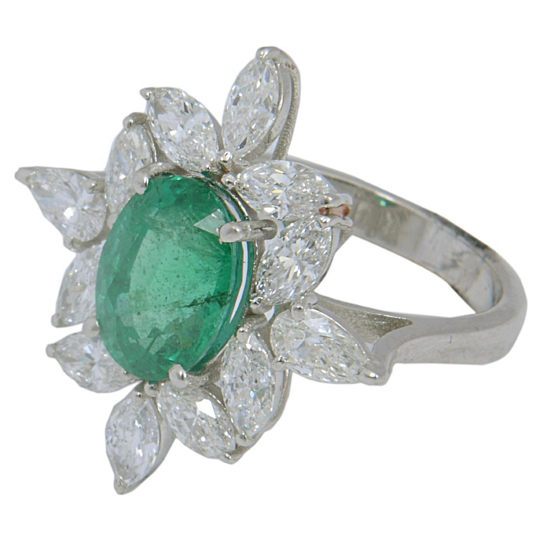 Natural Emerald Ring with 2.81 Carat Diamond & 2.91 Cts Emerald in 14k Gold For Sale