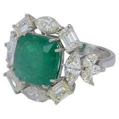Natural Emerald Ring with 4.88cts Diamond & 7.57cts Emerald in 14k Gold