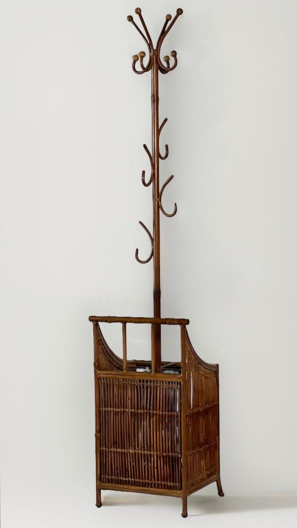 Philippine Natural and Faux Bamboo Hall Tree Coat/Umbrella Stand Attr. to Maitland Smith For Sale