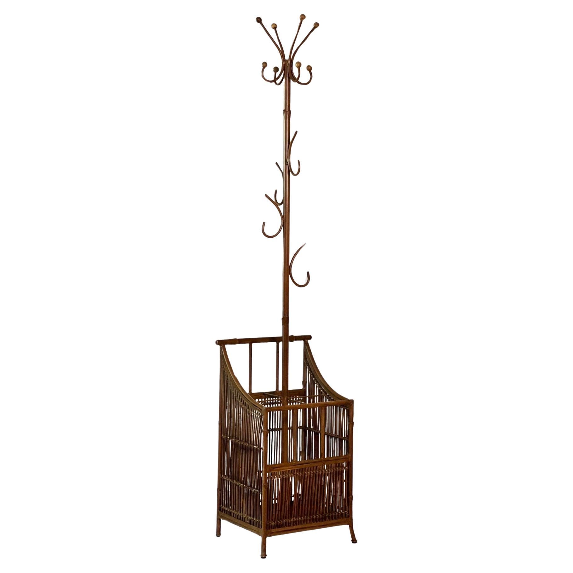 Natural and Faux Bamboo Hall Tree Coat/Umbrella Stand Attr. to Maitland Smith For Sale