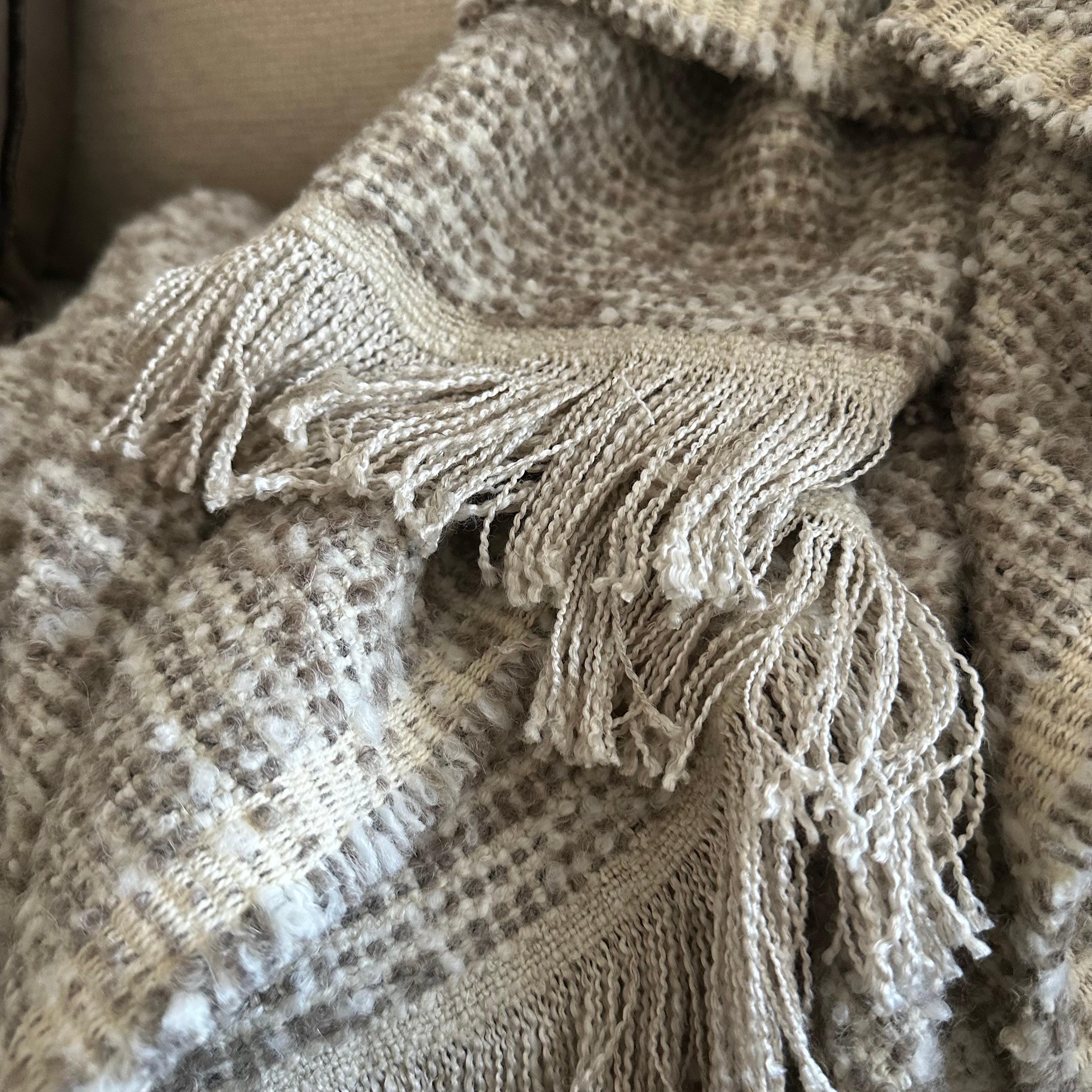 Wool Natural and Mink Throw For Sale