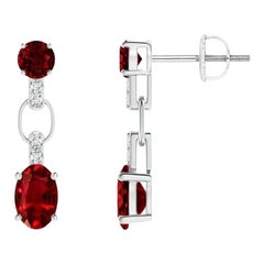 Orecchini pendenti di rubino naturale e ovale da 1,20 carati con diamante in oro 14KWhite