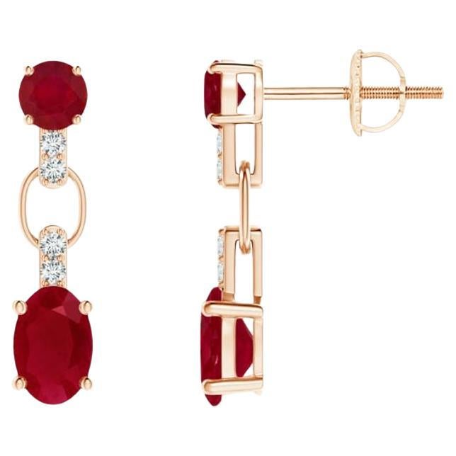 ANGARA Natürliche und ovale 1,20 Karat Ruby-Ohrringe mit Diamant in 14KRose Gold im Angebot