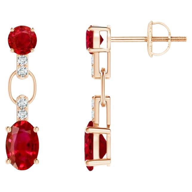 ANGARA Natural and Oval 1.20ct Ruby Dangle Earrings with Diamond in 14KRose Gold For Sale