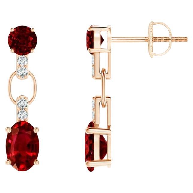 ANGARA Natural and Oval 1.20ct Ruby Dangle Earrings with Diamond in 14KRose Gold For Sale