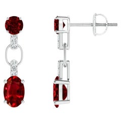 Pendants d'oreilles en or blanc 14 carats avec rubis naturel et ovale de 1,20 carat et diamants