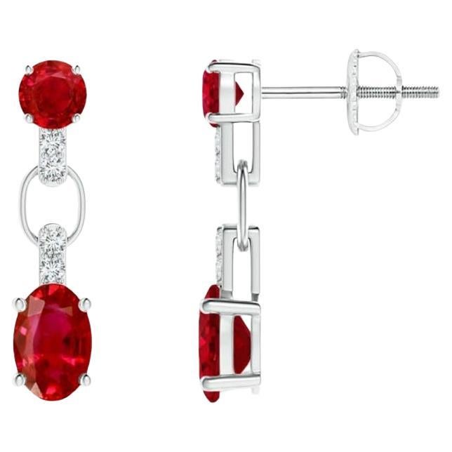 ANGARA Natural and Oval 1.20ct Ruby Dangle Earrings with Diamond in 14KWhiteGold For Sale