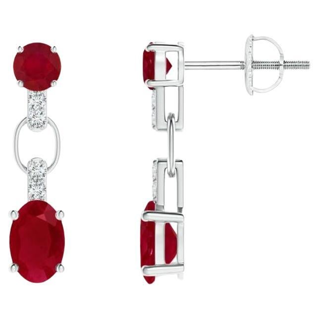 Natural and Oval 1.20ct Ruby Dangle Earrings with Diamond in Platinum