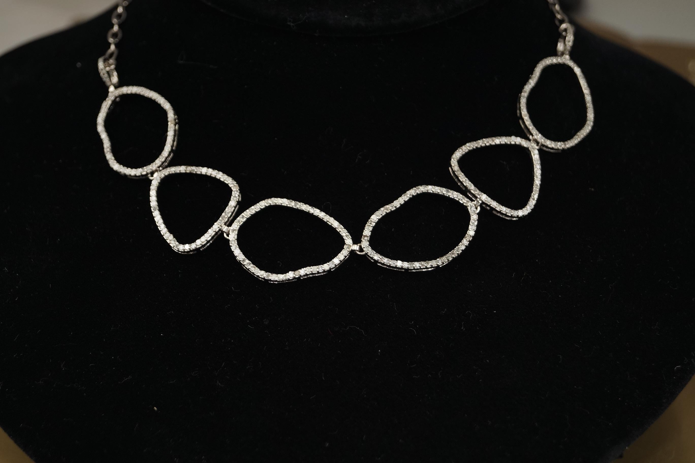 Natürliche, antike, fusionierte Designer-Halskette aus Sterlingsilber mit Diamanten (Rosenschliff) im Angebot