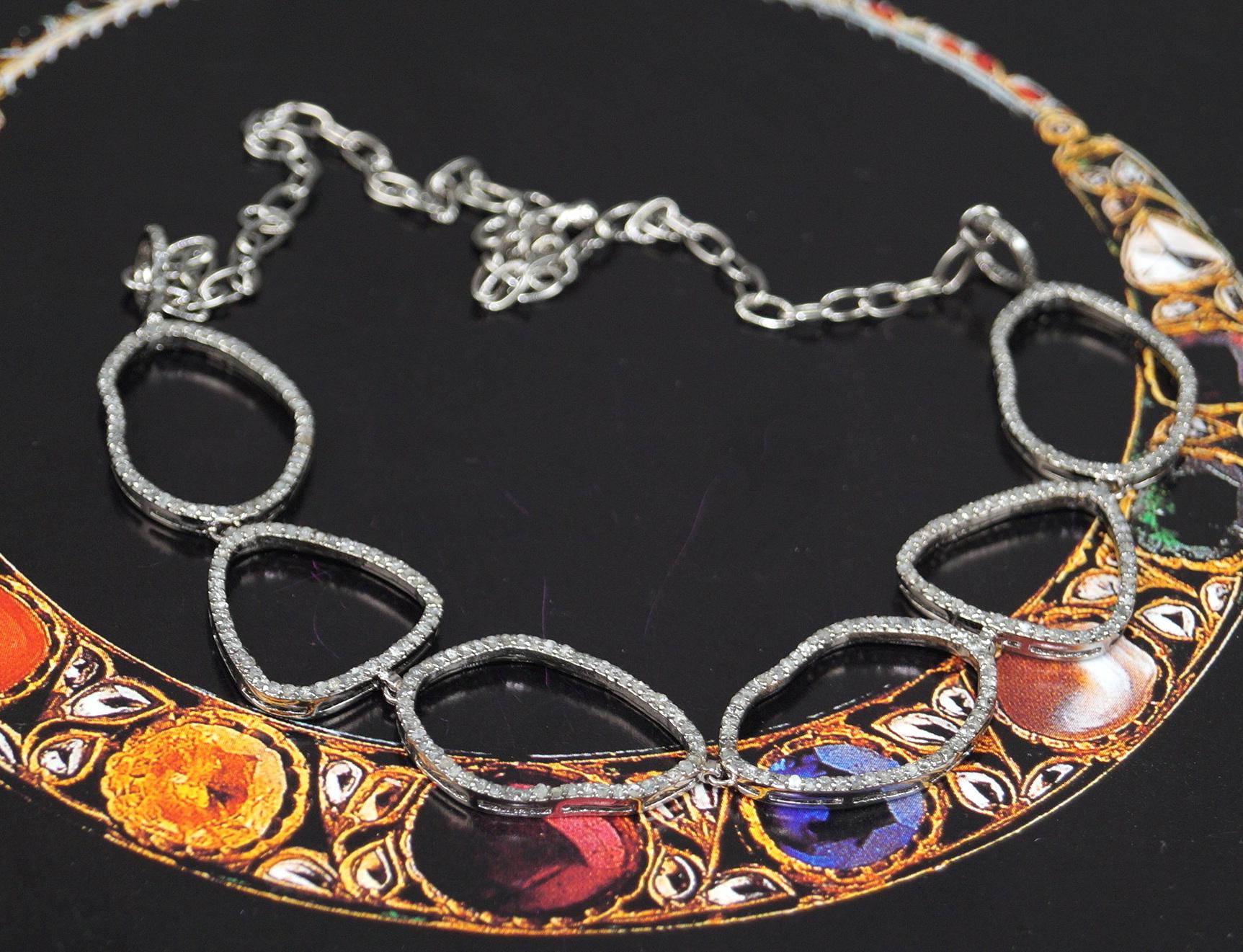 Natürliche, antike, fusionierte Designer-Halskette aus Sterlingsilber mit Diamanten im Zustand „Neu“ im Angebot in Delhi, DL