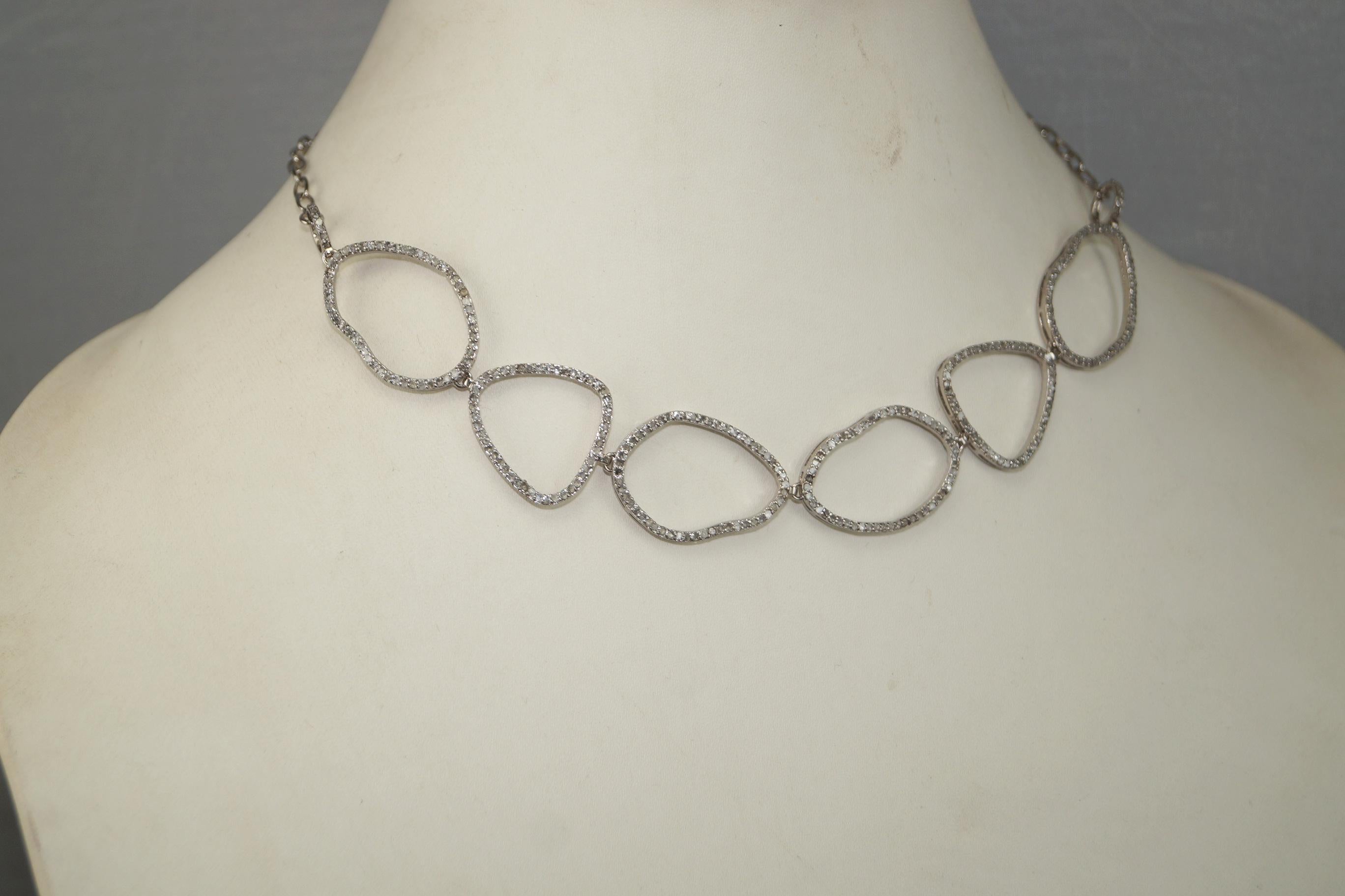 Women's or Men's Natural antique diamonds fusion designer necklace in sterling silver For Sale