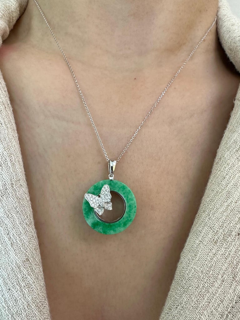 Pendentif Papillon En Jade Blanc Translucide - Bijou Fantaisie Femme