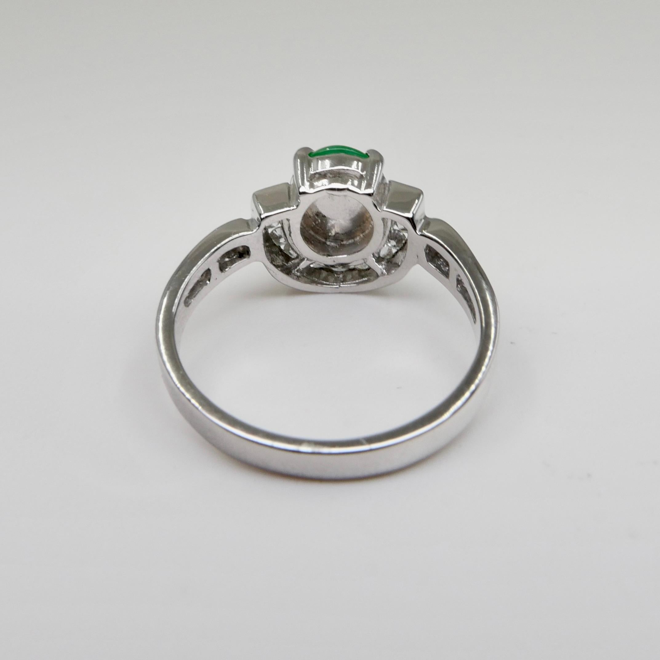 Certified Apple Green Jade & Diamond Horseshoe Cocktail Ring, Double Luckiness For Sale 12