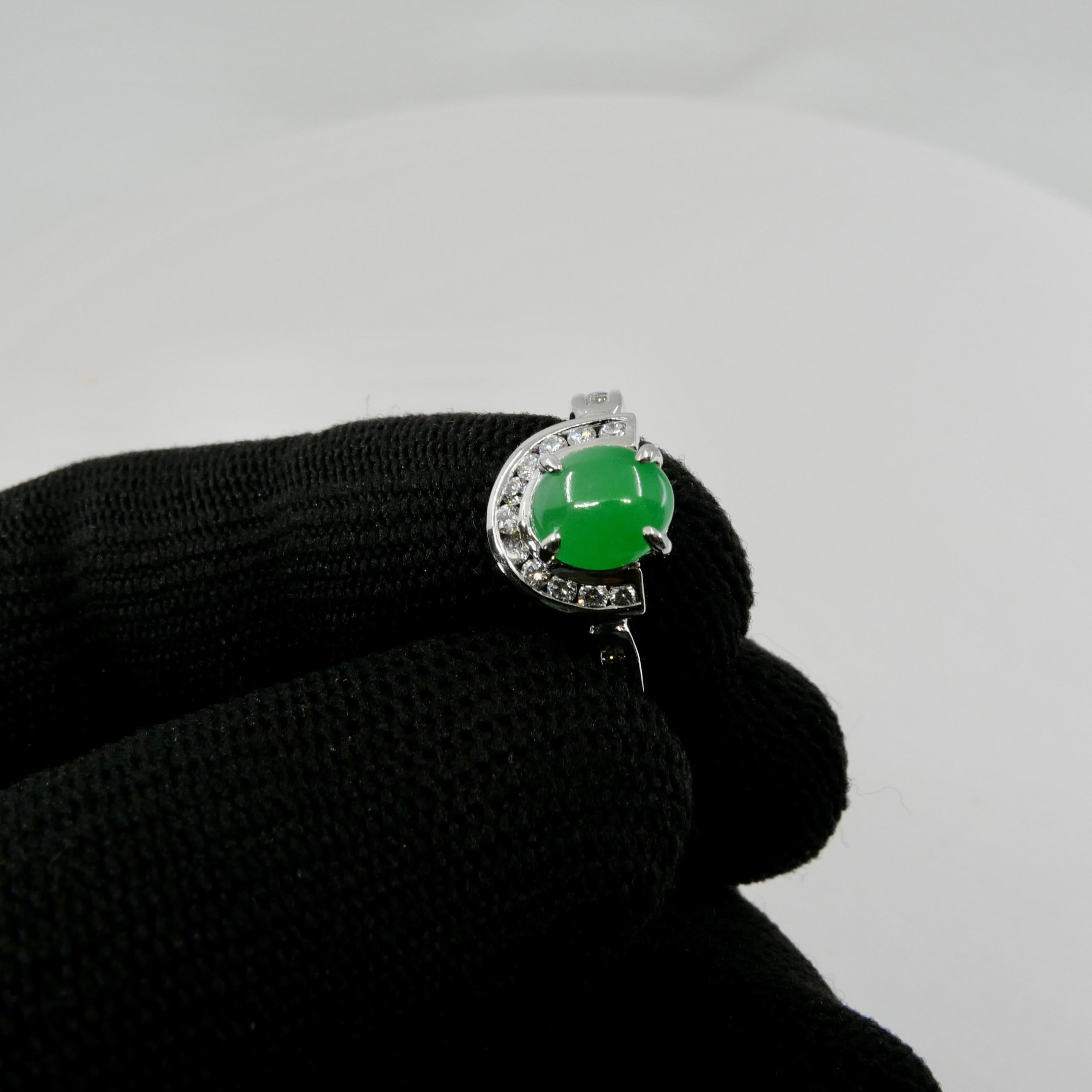 Certified Apple Green Jade & Diamond Horseshoe Cocktail Ring, Double Luckiness For Sale 9