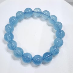 Natural Aquamarine 12mm Bead Elastic Bracelet