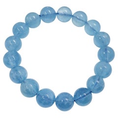 Natural Aquamarine 12mm Bead Elastic Bracelet
