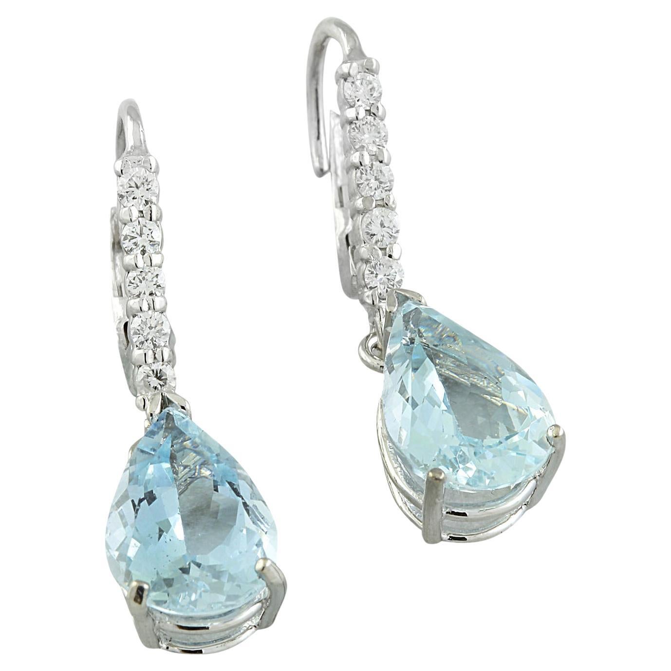 6.45 Carat Natural Aquamarine 14 Karat Solid White Gold Diamond Earrings
Stamped: 14K 
Total Earrings Weight: 3.9 Grams 
Aquamarine  Weight: 6.00 Carat (12.00x7.00 Millimeters)  
Quantity: 2
Diamond Weight: 0.45 Carat (F-G Color, VS2-SI1 Clarity