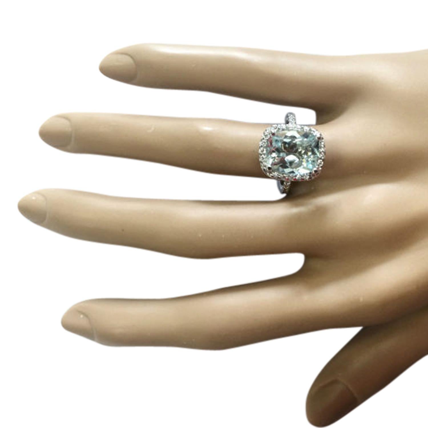 4.30 Carat Natural Aquamarine 14 Karat Solid White Gold Diamond Ring
Stamped: 14K 
Ring Size: 7 
Total Ring Weight: 3.5 Grams 
Aquamarine Weight: 3.70 Carat (11.00x9.00 Millimeters)  
Diamond Weight: 0.60 Carat (F-G Color, VS2-SI1 Clarity