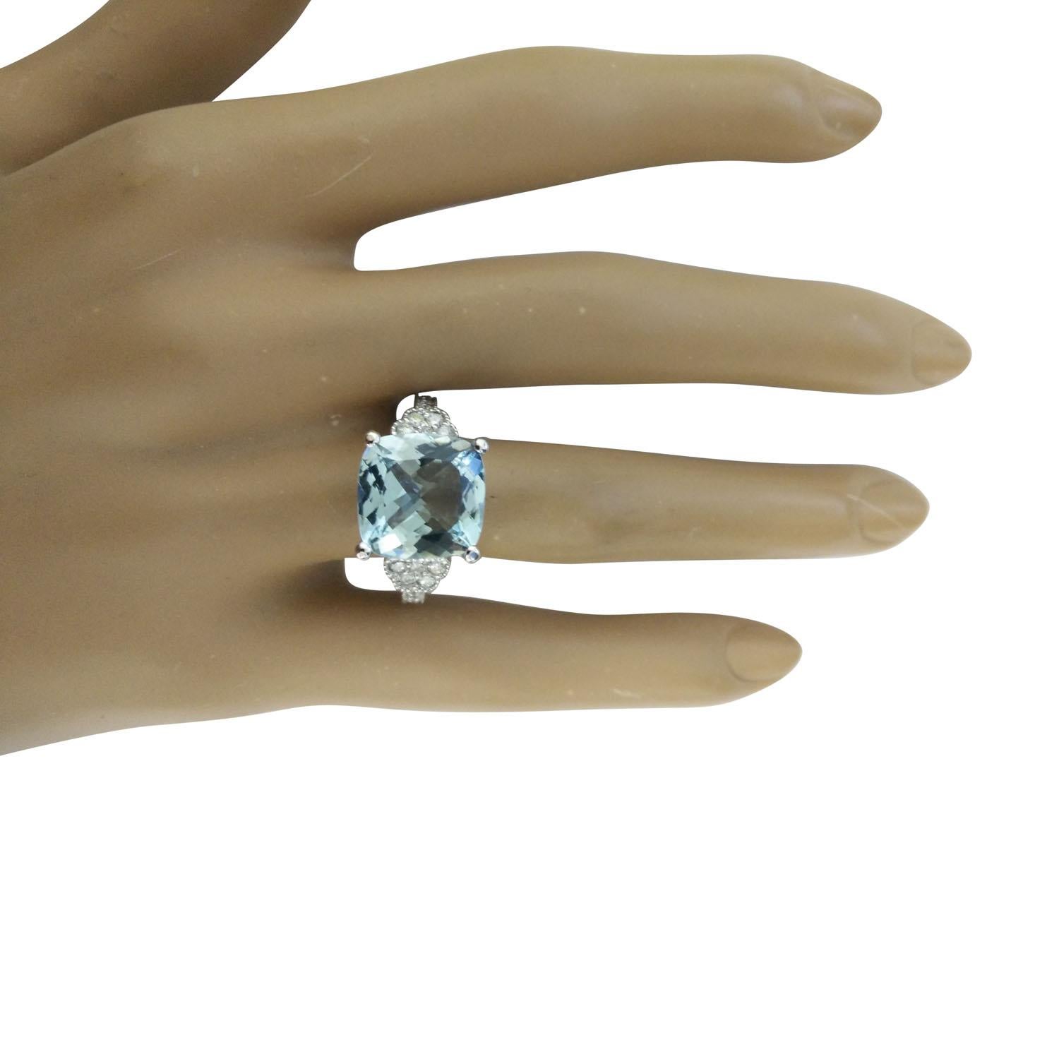 6.45 Carat Natural Aquamarine 14 Karat Solid White Gold Diamond Ring
Stamped: 14K 
Total Ring Weight: 6.7 Grams 
Aquamarine Weight: 6.20 Carat (12.00x12.00 Millimeters)  
Diamond Weight: 0.25 Carat (F-G Color, VS2-SI1 Clarity )
Quantity: 20
Face