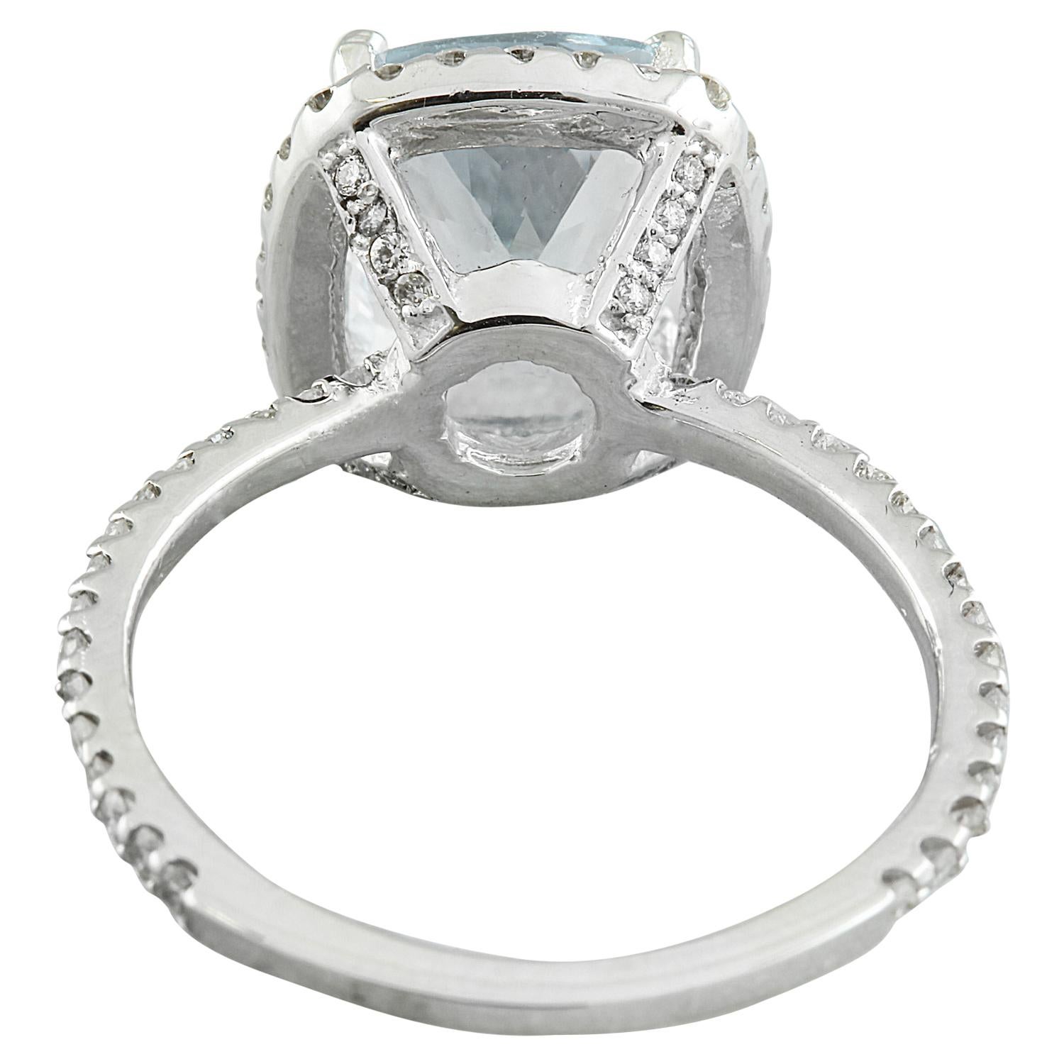 Natural Aquamarine 14 Karat White Gold Diamond Ring In New Condition For Sale In Manhattan Beach, CA