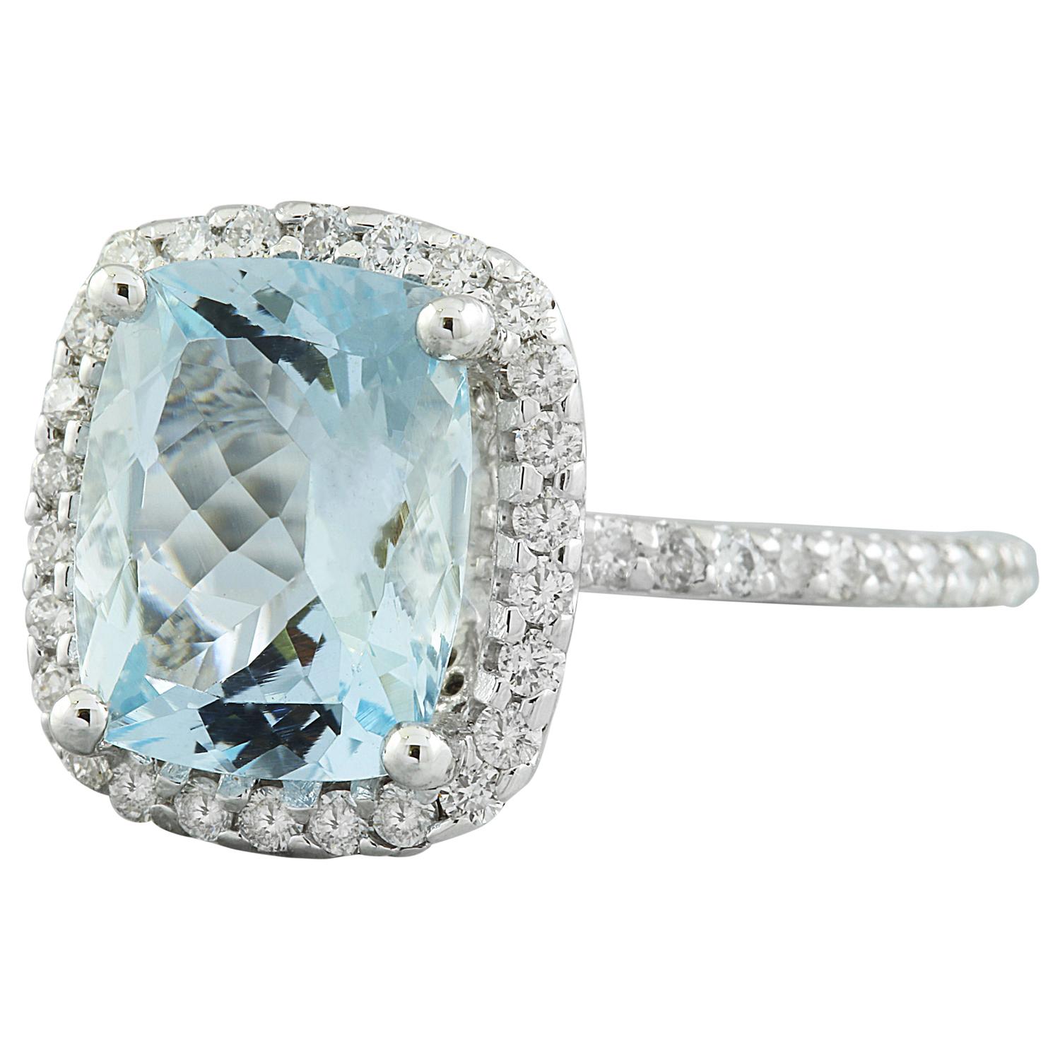 Women's Natural Aquamarine 14 Karat White Gold Diamond Ring For Sale