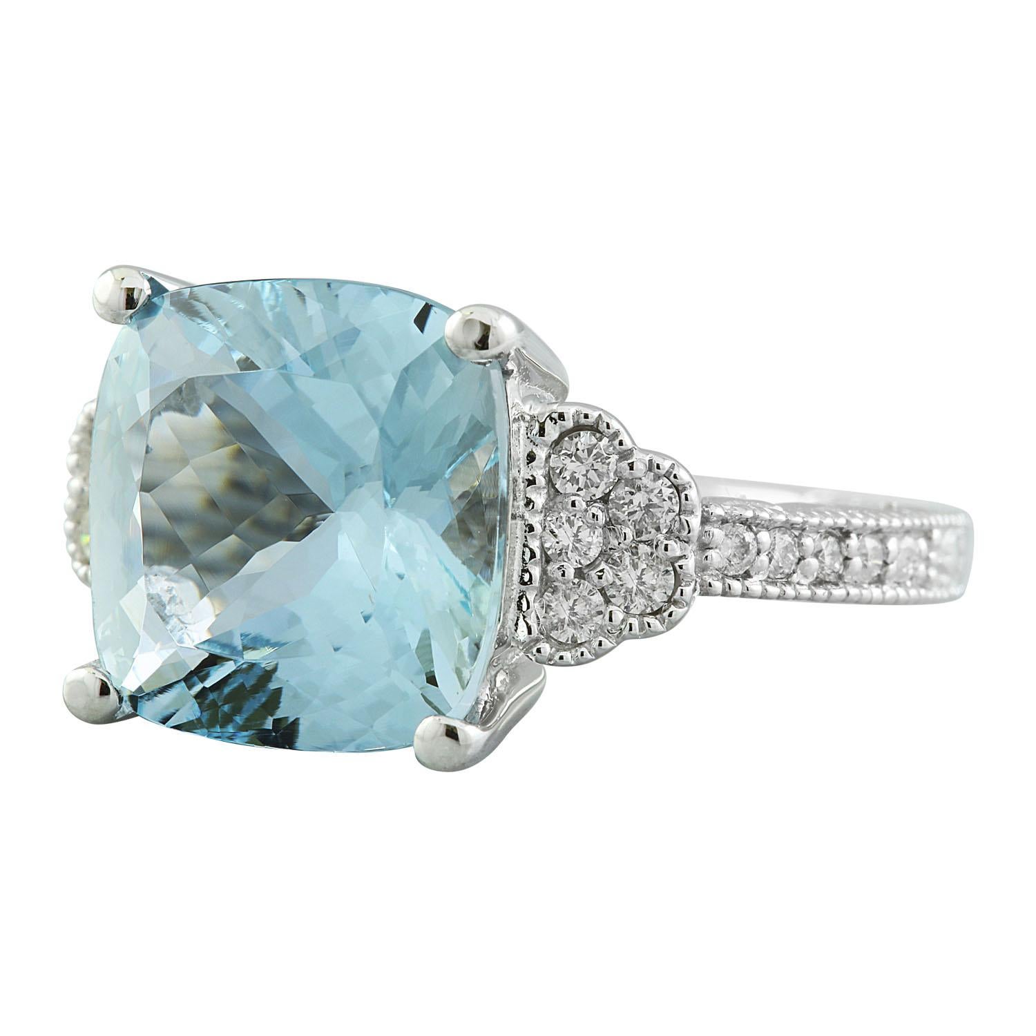 Women's Natural Aquamarine Diamond Ring in 14 Karat White Gold  For Sale
